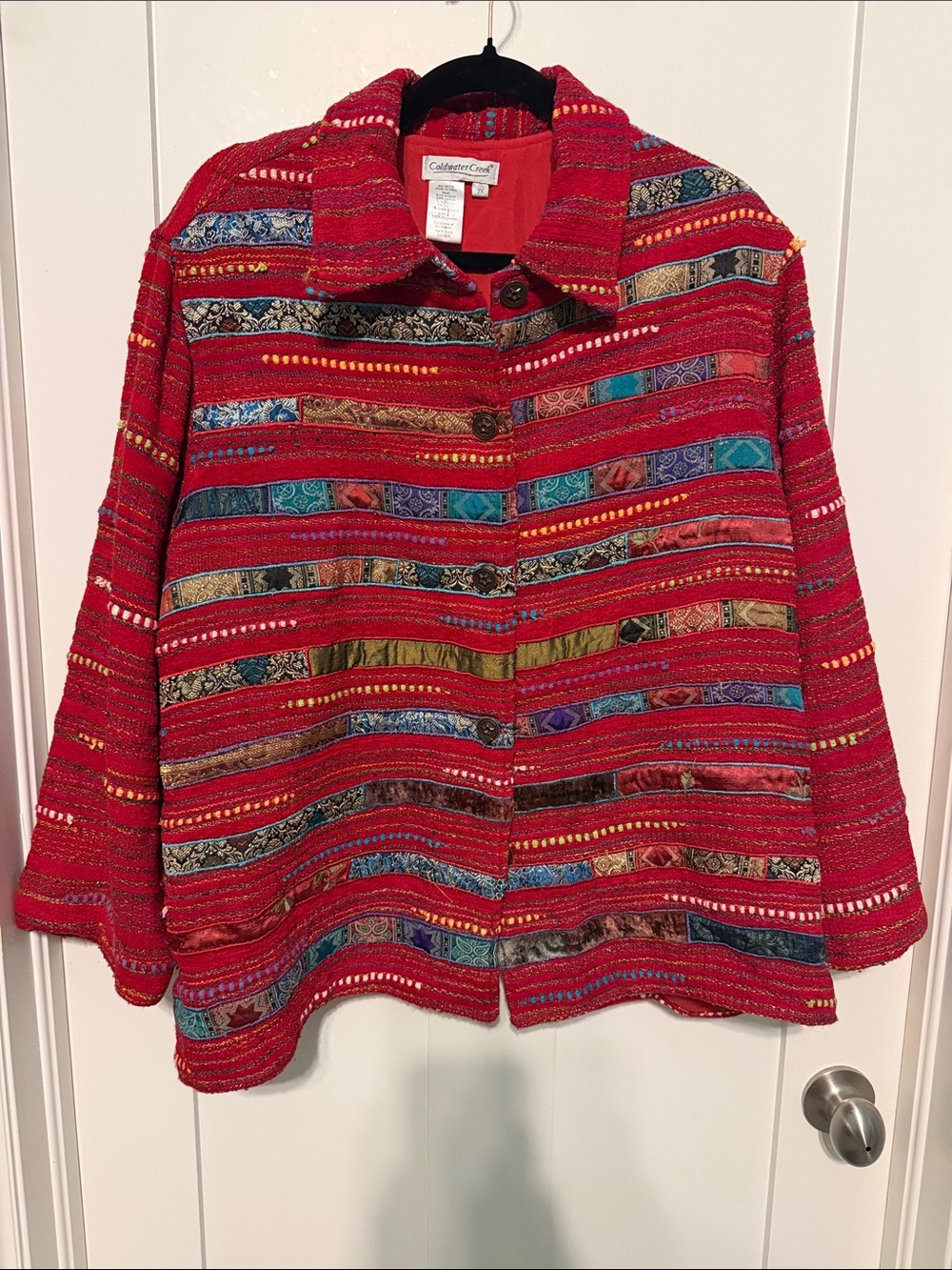 Coldwater Creek Red Multicolor Striped Button Jacket